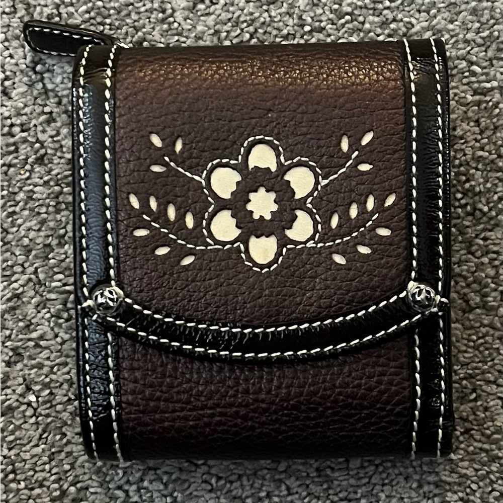 BRIGHTON leather Women’s Floral Embossed Fold-Over Wallet - Brown